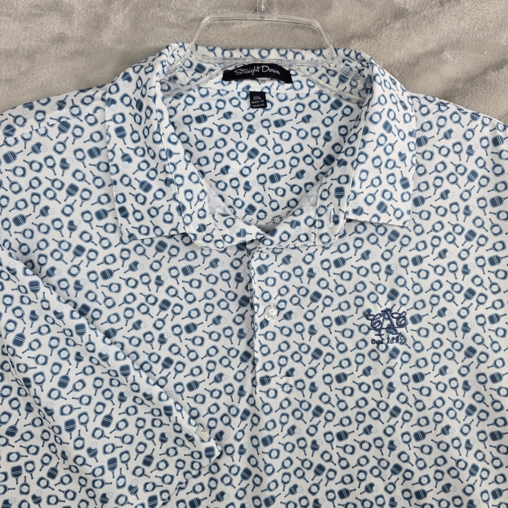 Austin Country Club Golf Straight Down Mens XXL Polo Shirt White Blue Pickleball